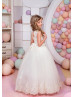 Ivory Lace Tulle Keyhole Back Flower Girl Dress For Wedding